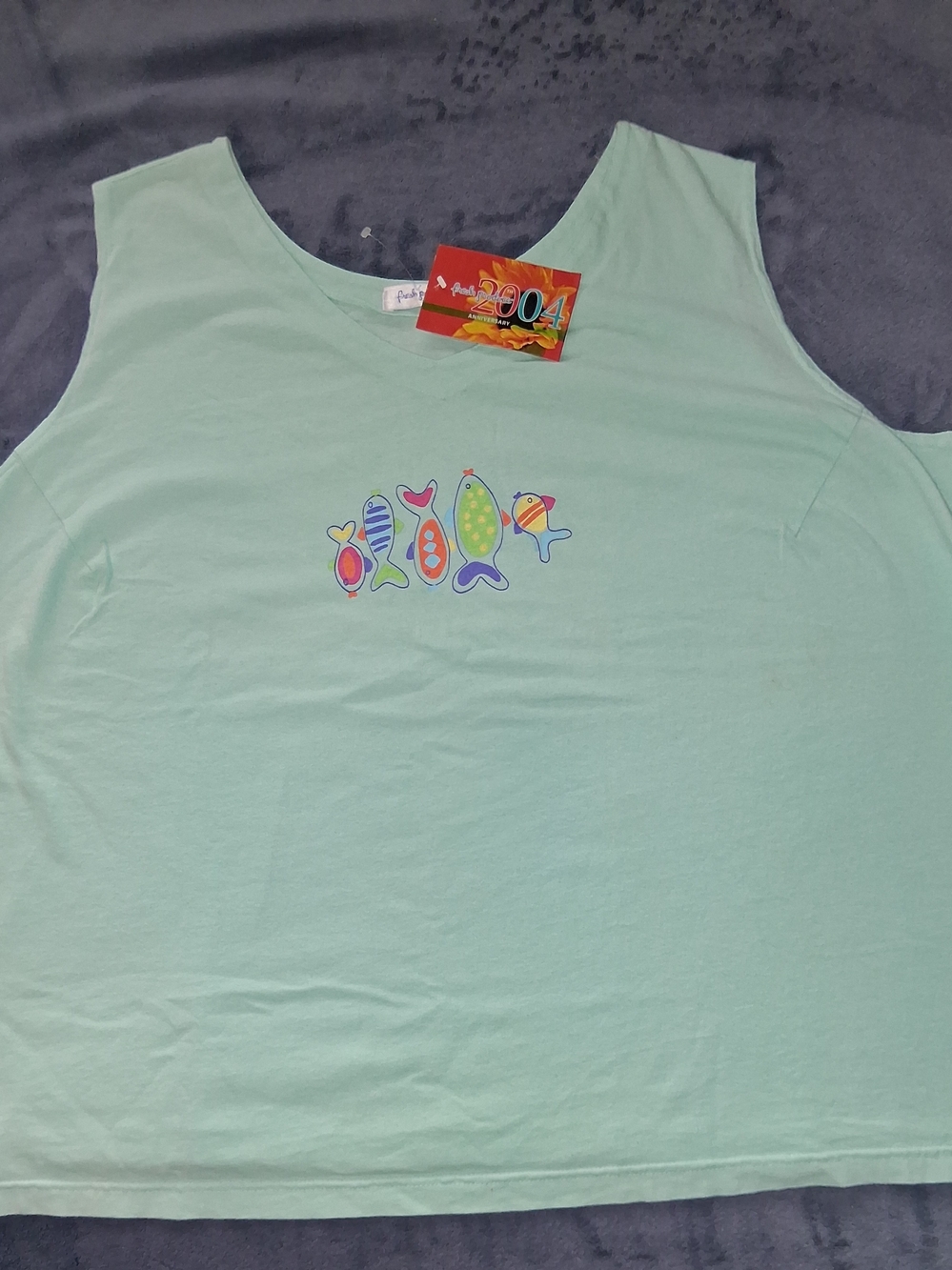 βNWT Fresh Produce Womens 3X Tank Top Seafoam Green Fish Graphic Made USA Vintag